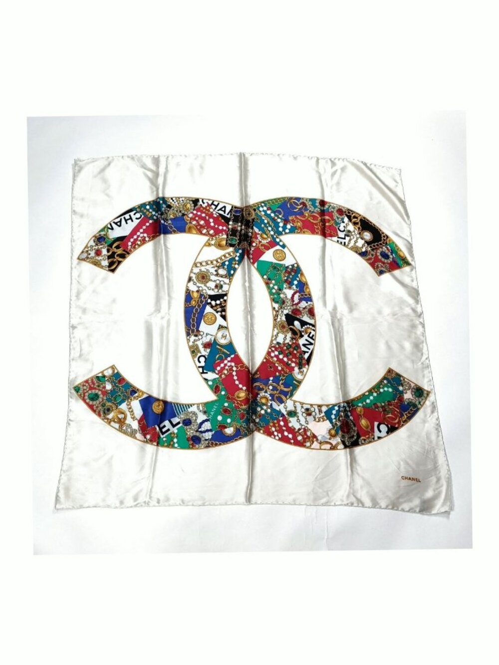 Authentic Silk Chain Print Scarf Multicolor Luxury Style - Picture 2 of 10